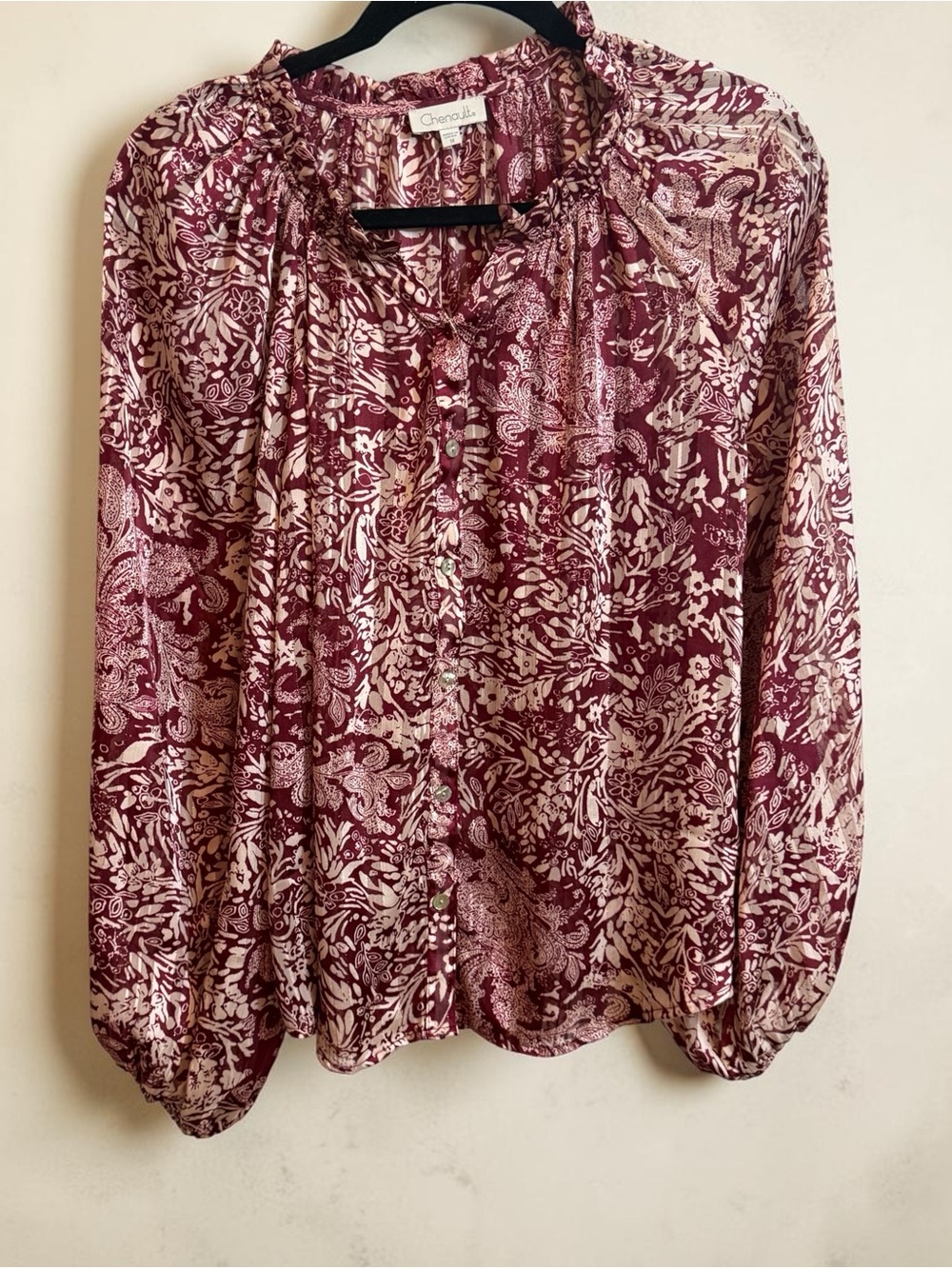 Chenault Burgundy and Cream Button-Front Blouse